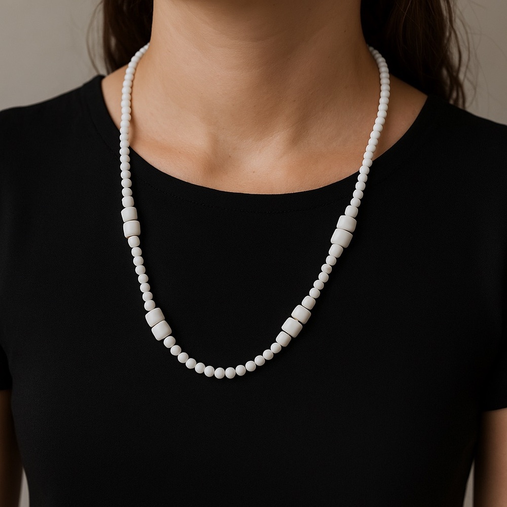 White Acrylic Bead Necklace 36” long